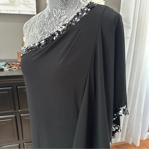 DJ-JAZ Black One-Shoulder Sequin Trim Cocktail Dress Size 10 - Picture 3 of 13